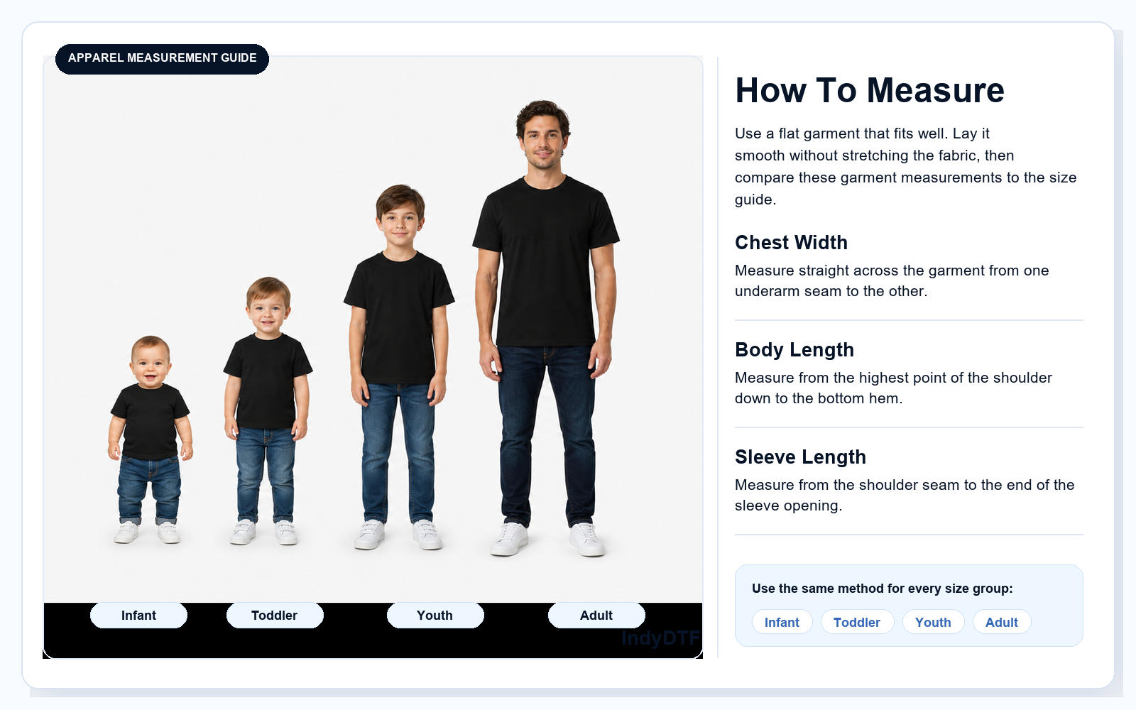 Garment diagram showing common apparel measurement points.
